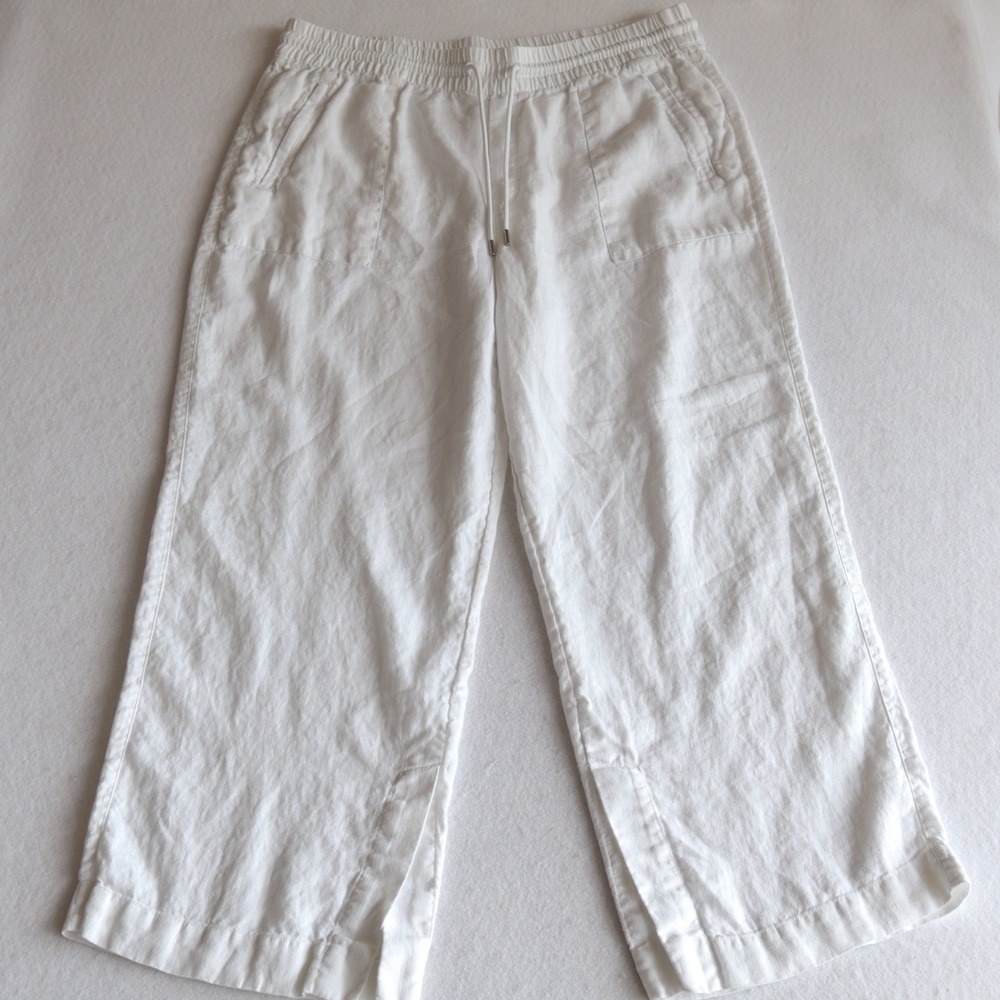 Athleta Linen Wide Leg Pants White Size 16 Drawstring Beach Summer Coastal